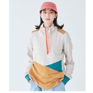LL Bean Sweatshirt Colorblock Funnel Neck Thumbhole Pullover Multi XL Gorpcore